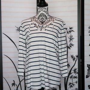 Sonoma 3/4 Sleeve Lattice Front Striped Shirt